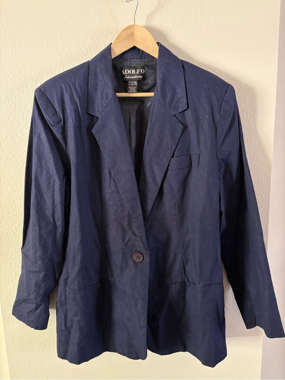 Oversized Vintage Blazer Dark Academia Linen Cotton Blend 12 Corporate Chic